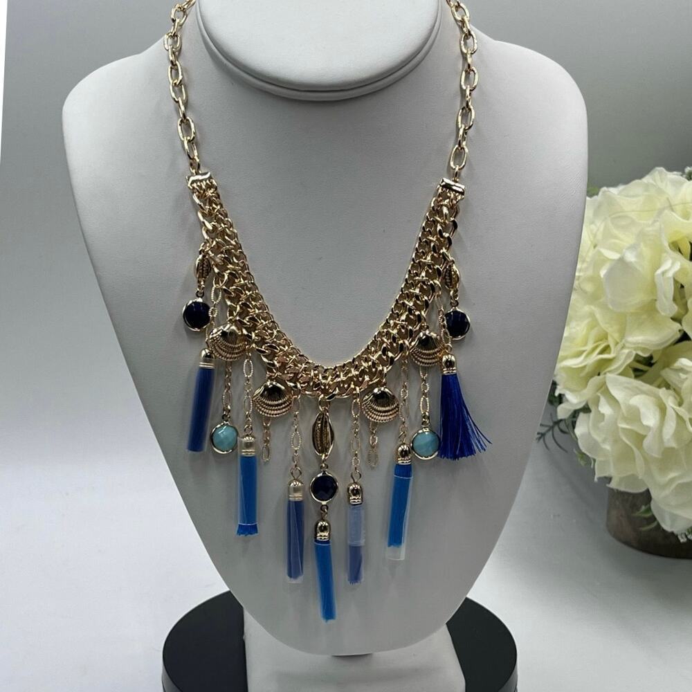 Lilly Pulitzer Seaside Tassel Bib 
Statement‎ Necklace Capri Teal $88 New